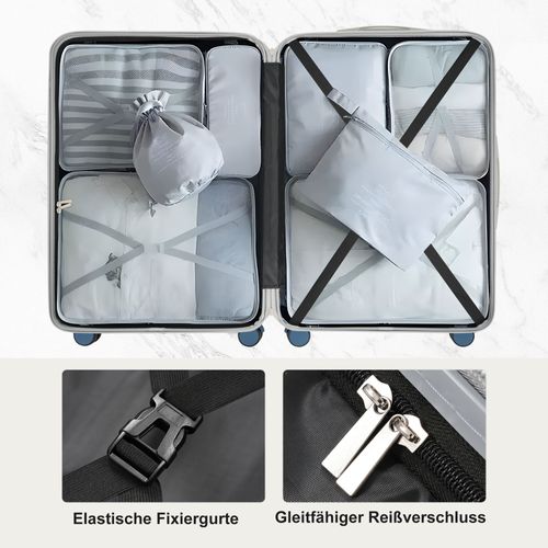 Lot De Valises Rigides Abs M L XL Avec Roulettes 360°, Serrure Tsa Et Trousse De Voyage Bleue