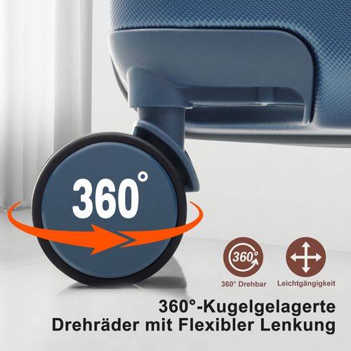 Lot De Valises Rigides Abs M L XL Avec Roulettes 360°, Serrure Tsa Et Trousse De Voyage Bleue