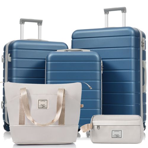 Lot De Valises Rigides Abs M L XL Avec Roulettes 360°, Serrure Tsa Et Trousse De Voyage Bleue
