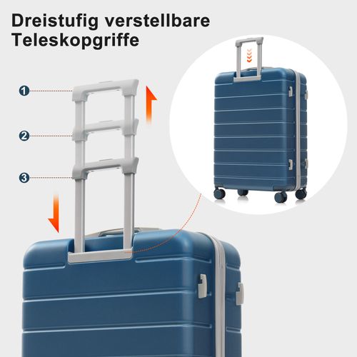 Lot De Valises Rigides Abs M L XL Avec Roulettes 360°, Serrure Tsa Et Trousse De Voyage Bleue