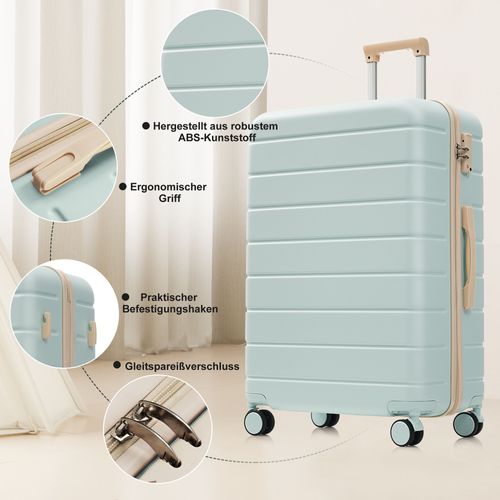 Set De Valises Rigides Abs M-l-xl Avec Roues 360°, Serrure Tsa Et Trousse, Gris Vert