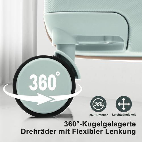 Set De Valises Rigides Abs M-l-xl Avec Roues 360°, Serrure Tsa Et Trousse, Gris Vert