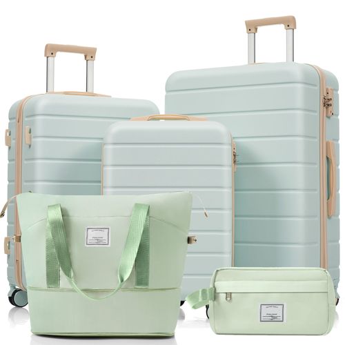 Set De Valises Rigides Abs M-l-xl Avec Roues 360°, Serrure Tsa Et Trousse, Gris Vert