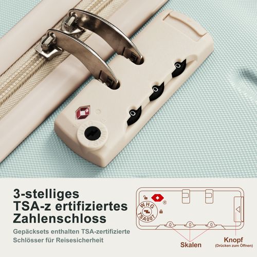 Set De Valises Rigides Abs M-l-xl Avec Roues 360°, Serrure Tsa Et Trousse, Gris Vert