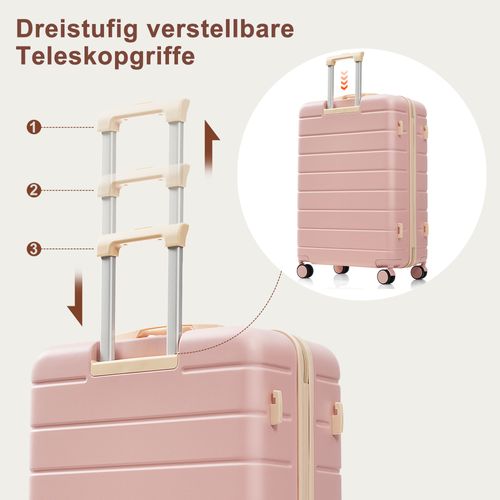 Set De Valises Rigides Abs M L XL Avec Roulettes Spinner, Serrure Tsa Et Trousse Rose