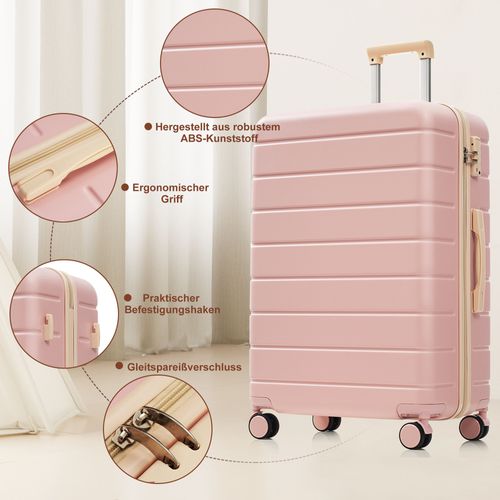 Set De Valises Rigides Abs M L XL Avec Roulettes Spinner, Serrure Tsa Et Trousse Rose