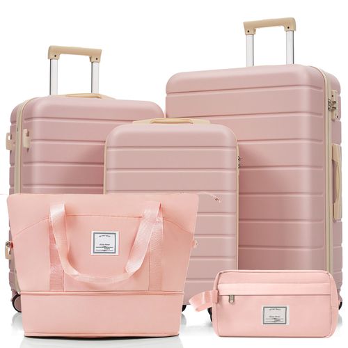 Set De Valises Rigides Abs M L XL Avec Roulettes Spinner, Serrure Tsa Et Trousse Rose