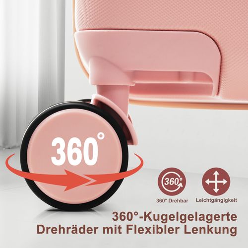 Set De Valises Rigides Abs M L XL Avec Roulettes Spinner, Serrure Tsa Et Trousse Rose