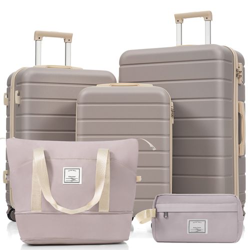 Ensemble De Valises Rigides Abs Tailles M L XL Avec Roues Spinner, Serrure Tsa Et Trousse Rose Brun