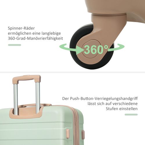 Ensemble De Valises Rigides Abs M L XL Avec Roulettes 360°, Serrure Et Trousse, Vert