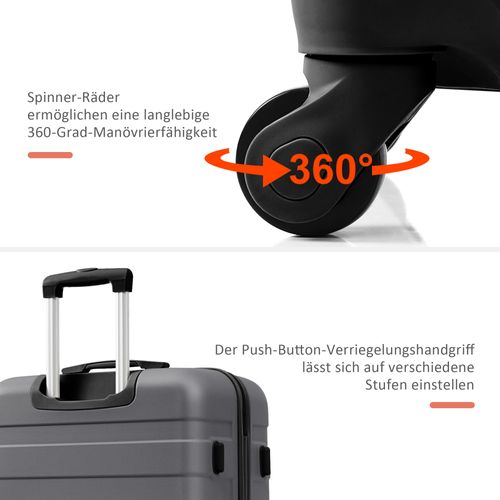 Ensemble De Valises Rigides Abs M L XL Avec Roulettes 360°, Serrure Et Trousse, Gris