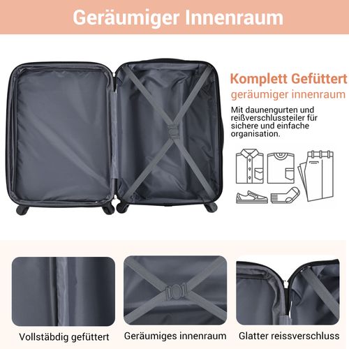 Valise Rigide Abs Grande Capacité Avec Roulettes 360° Et Serrure, Rose 74,5x50,5x31,5 Cm