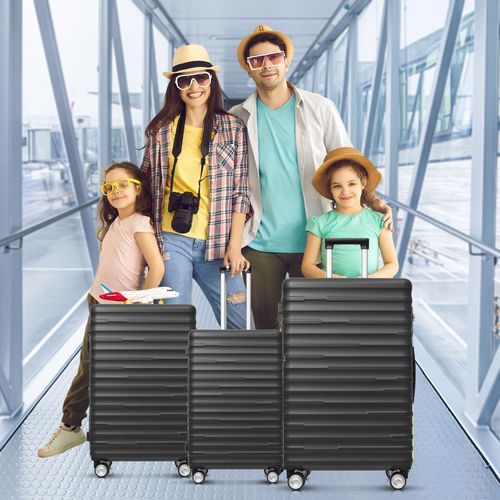 Set De Valises Abs 3 Tailles Avec Serrure Tsa, Étanche Et Extensible, Noir