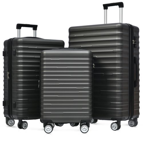 Set De Valises Abs 3 Tailles Avec Serrure Tsa, Étanche Et Extensible, Noir