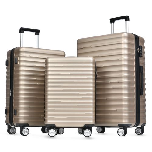 Set De Valises Abs 3 Tailles Avec Serrure Tsa, Étanche Et Extensible, Doré