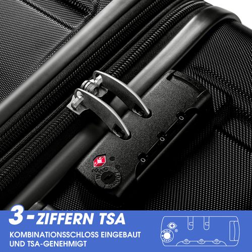 Set De 3 Valises Rigides, Extensibles Avec Tsa Et Roues 360°, Noir