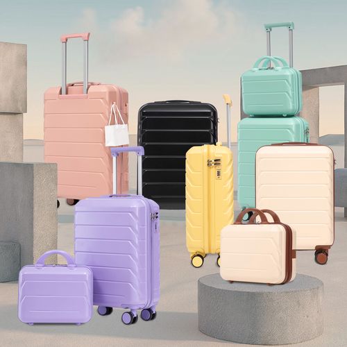 Set De Valises Abs 4 Pièces Avec Roulettes 360°, Cadenas Et Trousse Cosmétique 14", Noir