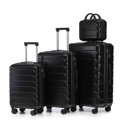 Set De Valises Abs 4 Pièces Avec Roulettes 360°, Cadenas Et Trousse Cosmétique 14", Noir