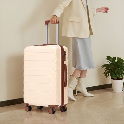 Set De Valises Abs 4 Pièces Avec Roulettes 360°, Cadenas Et Trousse Cosmétique 14", Beige