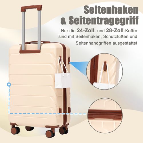 Set De Valises Abs 4 Pièces Avec Roulettes 360°, Cadenas Et Trousse Cosmétique 14", Beige