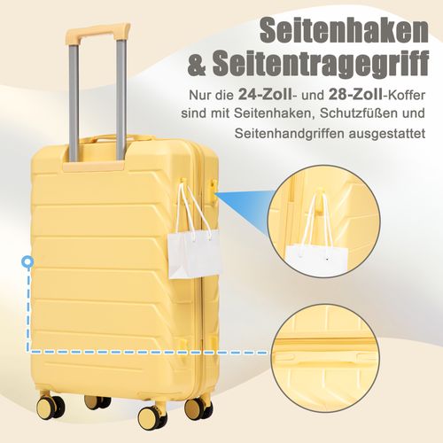 Set De Valises Abs 4 Pièces Avec Roulettes 360°, Cadenas Et Trousse Cosmétique 14", Jaune