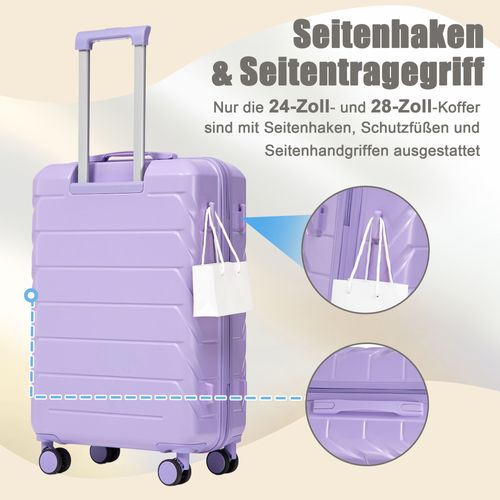 Set De Valises Abs 4 Pièces Avec Roulettes 360°, Cadenas Et Trousse Cosmétique 14", Violet