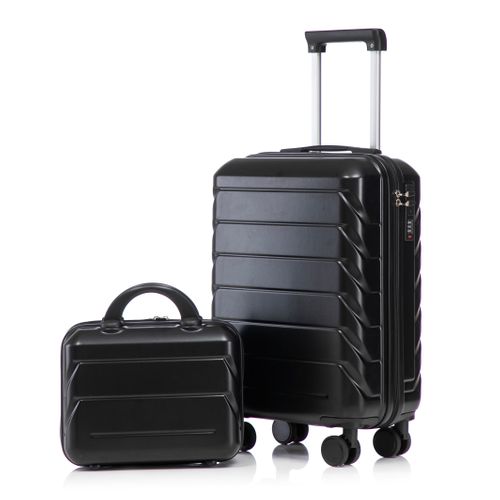 Set De Valises Abs 2 Pièces Avec Roulettes 360°, Cadenas Et Trousse Cosmétique 14", Noir