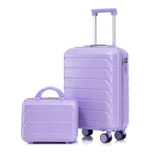 Set De Valises Abs 2 Pièces Avec Roulettes 360°, Cadenas Et Trousse Cosmétique 14", Violet