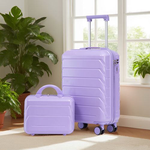 Set De Valises Abs 2 Pièces Avec Roulettes 360°, Cadenas Et Trousse Cosmétique 14", Violet