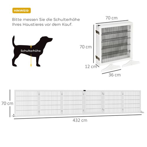 Barrière De Sécurité Pour Chiens Pliante 6 Panneaux En Bois Ajustable, 432x70 Cm