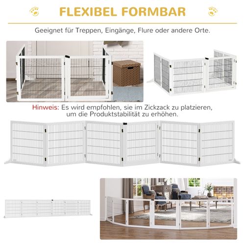 Barrière De Sécurité Pour Chiens Pliante 6 Panneaux En Bois Ajustable, 432x70 Cm