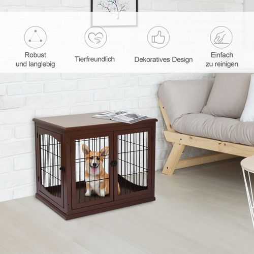 Cage Pour Chien 2 Entrées Verrouillables En Mdf Et Métal, Design Pratique, Marron