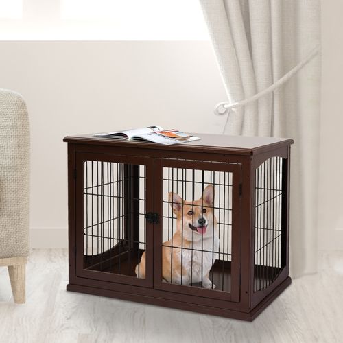 Cage Pour Chien 2 Entrées Verrouillables En Mdf Et Métal, Design Pratique, Marron