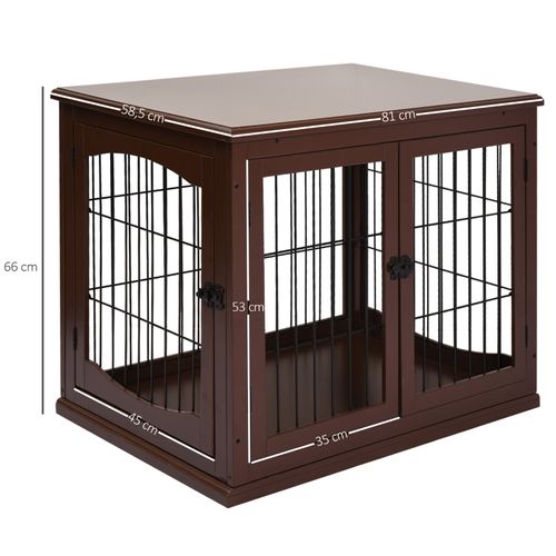 Cage Pour Chien 2 Entrées Verrouillables En Mdf Et Métal, Design Pratique, Marron