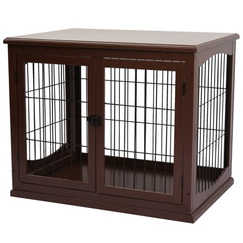 Cage Pour Chien 2 Entrées Verrouillables En Mdf Et Métal, Design Pratique, Marron