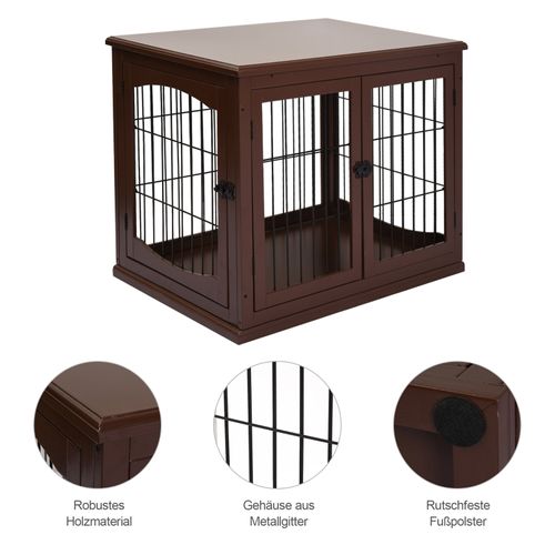 Cage Pour Chien 2 Entrées Verrouillables En Mdf Et Métal, Design Pratique, Marron