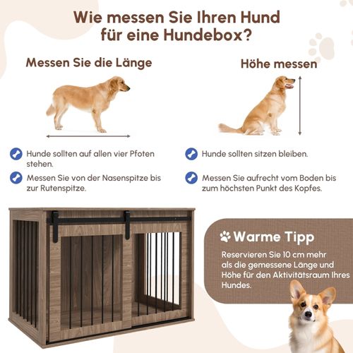 Caisse Pour Chien Verrouillable En Bois Effet Rustique, 98 X 58 X 67 Cm, Style Moderne