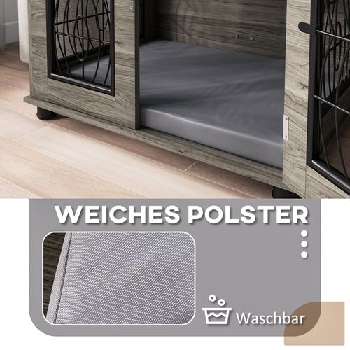 Caisse Pour Chien Avec Coussin Confortable, Métal Et Bois, 80x56x63cm, Pour Chiens Jusqu’à 20kg