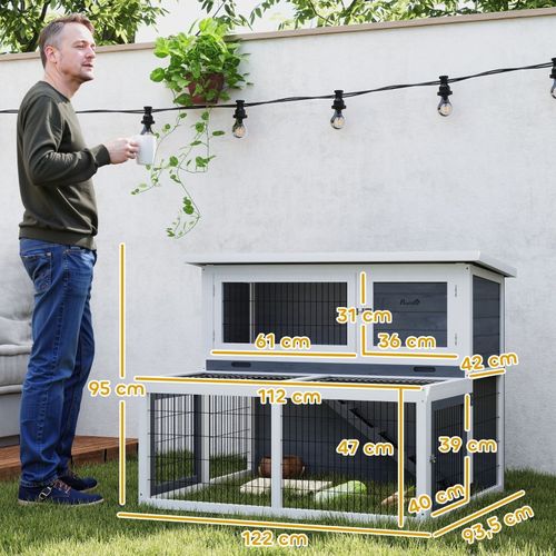 Clapier Pour Lapins à 2 Étages Avec Toit Rabattable, Bois Massif, 122x95x93,5 Cm