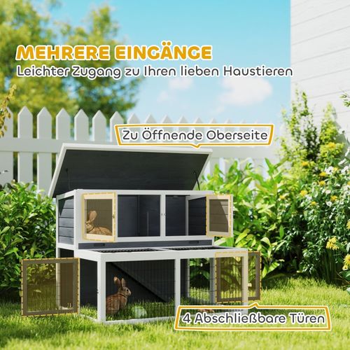 Clapier Pour Lapins à 2 Étages Avec Toit Rabattable, Bois Massif, 122x95x93,5 Cm