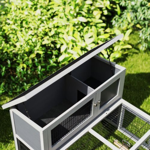 Clapier Pour Lapins à 2 Étages Avec Toit Rabattable, Bois Massif, 122x95x93,5 Cm
