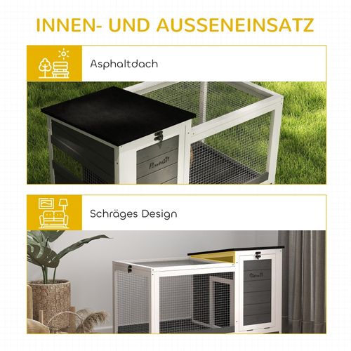 Clapier Pour Lapins Avec Enclos Mobile Et Toit Rabattable, Bois Massif, 92x52x67 Cm