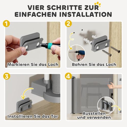 Barrière Extensible Pour Chiens Et Animaux Jusqu'à 136 Cm, 87 Cm De Haut, Gris