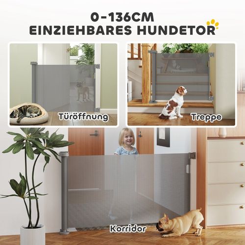 Barrière Extensible Pour Chiens Et Animaux Jusqu'à 136 Cm, 87 Cm De Haut, Gris