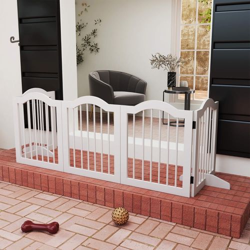 Barrière Pour Chiens Pliable à 5 Panneaux En Bois Massif Et Mdf, 254,5x61 Cm, Blanc