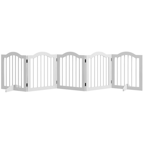 Barrière Pour Chiens Pliable à 5 Panneaux En Bois Massif Et Mdf, 254,5x61 Cm, Blanc