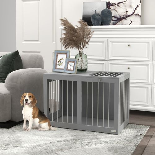 Cage Pour Chien Multifonction Avec 2 Portes Verrouillables, Acier Et Mdf, 80x50x56,5 Cm