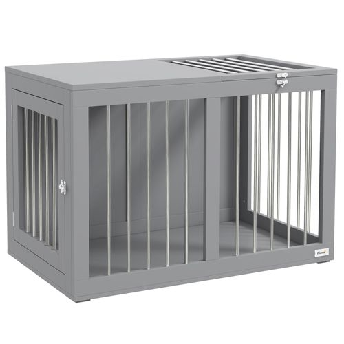 Cage Pour Chien Multifonction Avec 2 Portes Verrouillables, Acier Et Mdf, 80x50x56,5 Cm