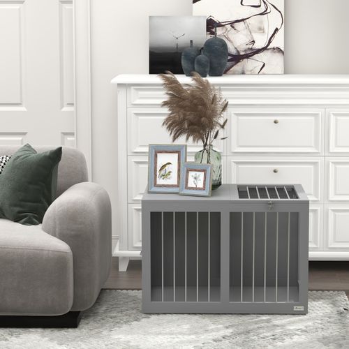 Cage Pour Chien Multifonction Avec 2 Portes Verrouillables, Acier Et Mdf, 80x50x56,5 Cm