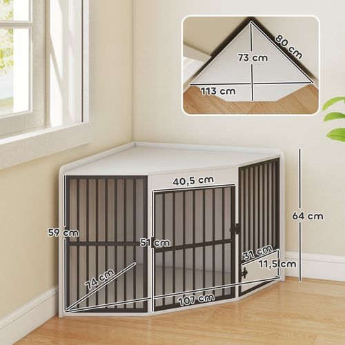 Cage Pour Chiens Petits Et Moyens Avec Porte De Distribution, Mdf Et Métal, Blanche